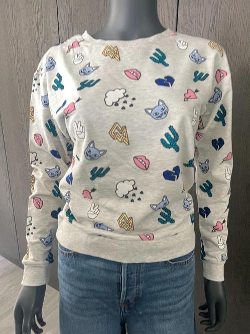H&M - sweater met print - 36 (S), Kleding | Dames, Truien en Vesten, Zo goed als nieuw, Maat 36 (S), Grijs, Verzenden