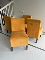 Gele Velvet Ribstof Eetkamerstoelen - Set van 4, Ophalen, Gebruikt, Overige kleuren, Vier