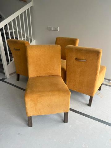Gele Velvet Ribstof Eetkamerstoelen - Set van 4 beschikbaar voor biedingen
