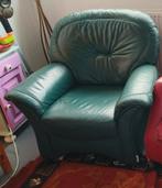 Groene leren fateuil stoel, Huis en Inrichting, Fauteuils, Ophalen, Zo goed als nieuw, 75 tot 100 cm, 50 tot 75 cm