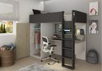 Flow hoogslaper met bureau en kast - 90x200 - Eiken/antracie