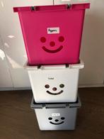 Speelgoed opbergbakken 4x smiley roze wit en grijs, Ophalen, Zo goed als nieuw, Jongen of Meisje