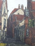 Kleurenets oud straatje Vest Dordrecht O.P. Matthes ca 1910, Antiek en Kunst, Kunst | Etsen en Gravures, Verzenden