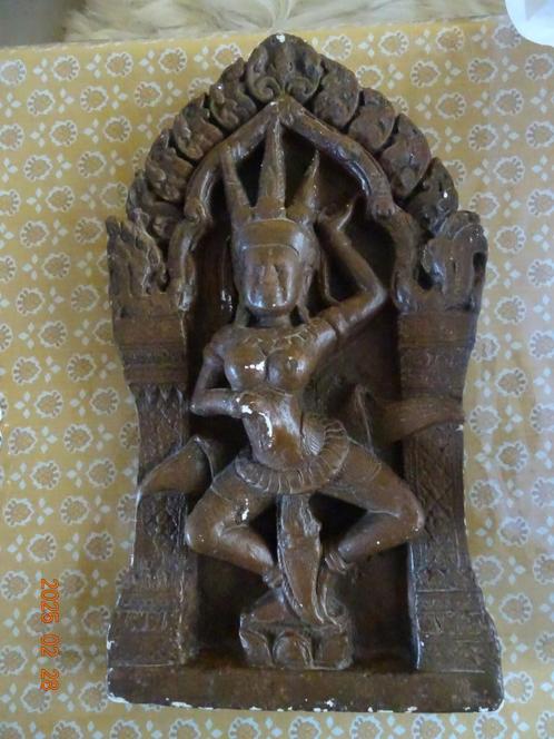 OUDE PLAQUETTE MET DANSENDE SHIVA- HINDOE -OOSTERS-KUNST, Antiek en Kunst, Kunst | Beelden en Houtsnijwerken, Ophalen of Verzenden