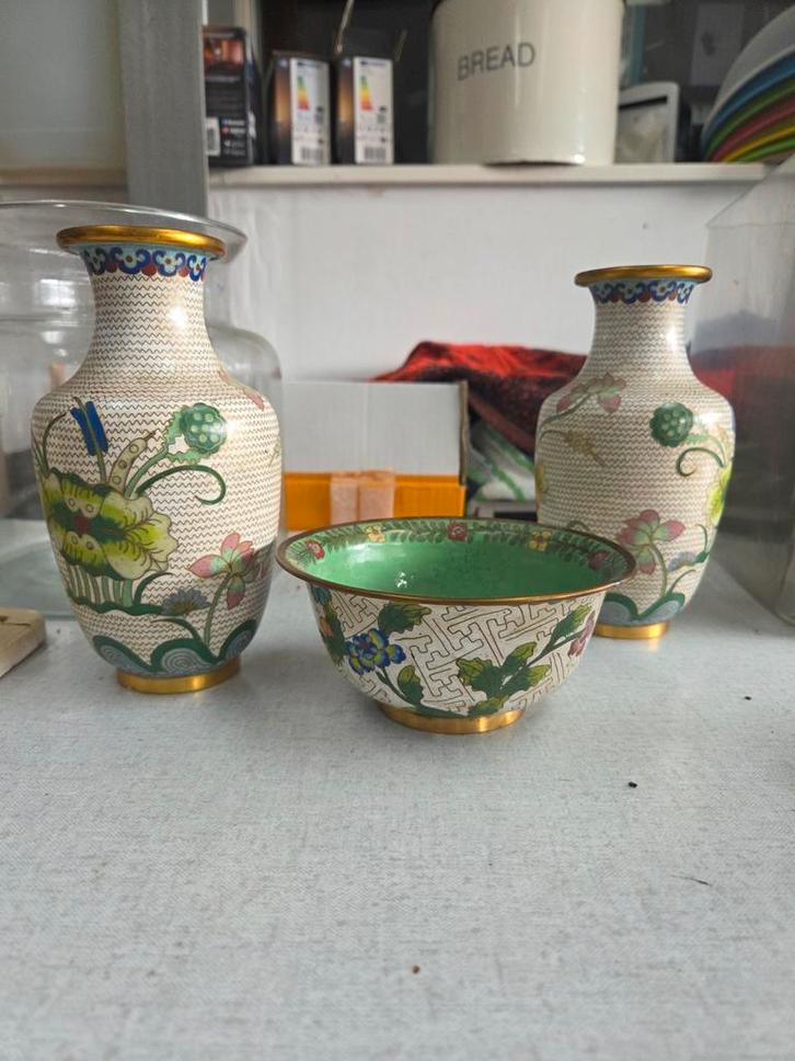 Cloisonné Vazen en Schaal Set, Antiek en Kunst, Antiek | Vazen, Ophalen of Verzenden