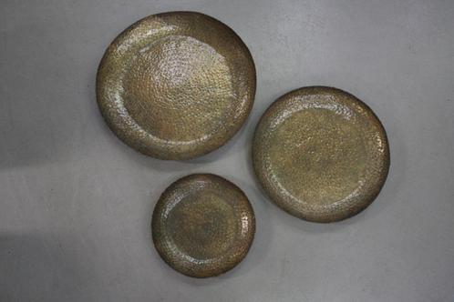 Set van 3 ronde metalen borden wandbord goudkleur gehamerd, Huis en Inrichting, Woonaccessoires | Wanddecoraties, Zo goed als nieuw