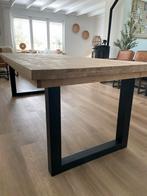 Eikenhouten eettafel met stalen poten - 8 persoons, Huis en Inrichting, Ophalen, 100 tot 150 cm, Eikenhout, 200 cm of meer