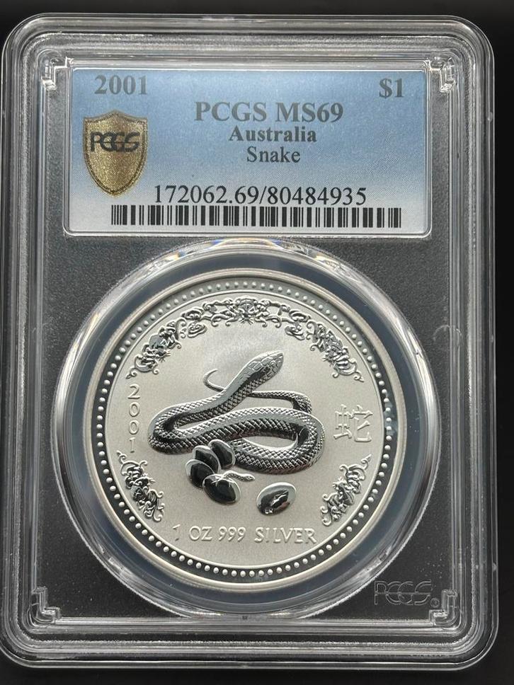 Lunar 1 Slang 2001 PCGS MS69, Postzegels en Munten, Munten | Oceanië, Losse munt, Zilver, Ophalen of Verzenden