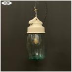 Porseleinen hanglamp met schutglas, incl. snoer + staaldraad, Huis en Inrichting, Vintage, Ophalen of Verzenden, Zo goed als nieuw