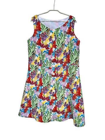 Vintage Jurk Maat XXXL Wit Jungle Print Handgemaakt beschikbaar voor biedingen