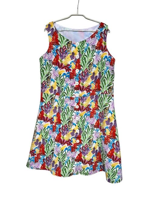 Vintage Jurk Maat XXXL Wit Jungle Print Handgemaakt, Kleding | Dames, Grote Maten, Zo goed als nieuw, Jurk, Wit, Verzenden