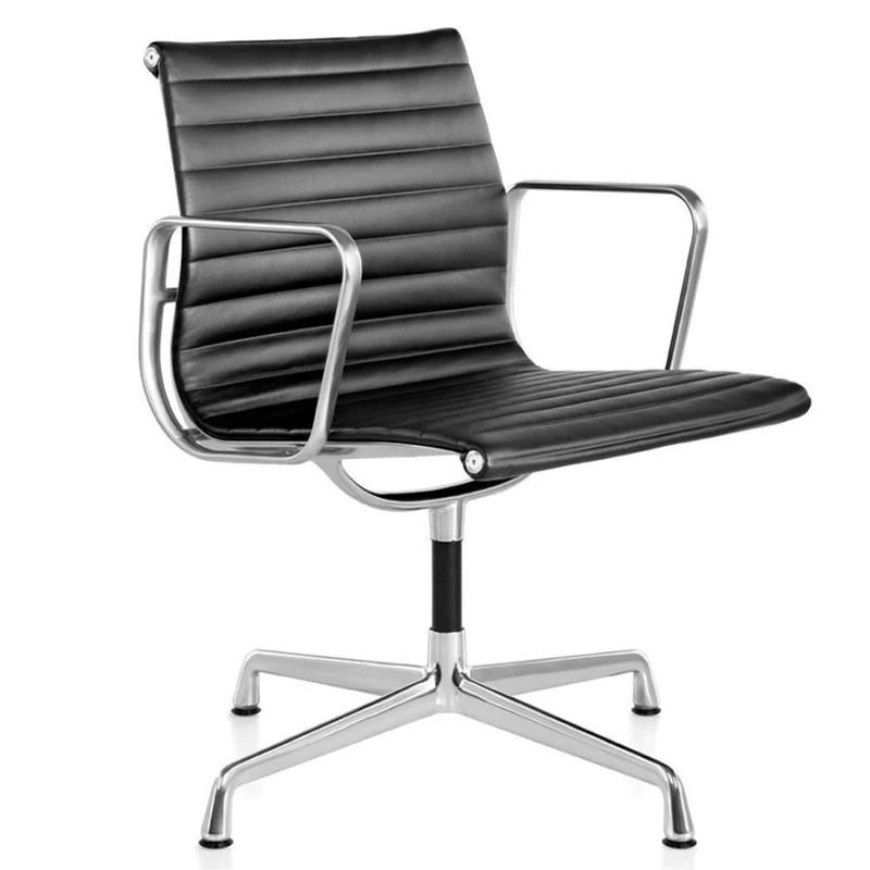 12x Vitra EA108 Eames Aluminium Chair Leder Nero Refurbished, Zwart, Ophalen of Verzenden, Zo goed als nieuw, Eames