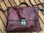 doorleefde leren schouder tas met vakken - kastanje bruin, Ophalen of Verzenden, Gebruikt, Bruin