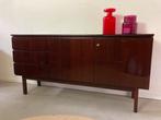 Midcentury vintage donker teak dressoir, Ophalen, Gebruikt, 100 tot 150 cm, Mid century retro jaren 60 teak Deens sideboard lowboard