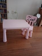 Licht roze Ikea mammut tafel en stoel met naam Zoë, Tafel(s) en Stoel(en), Zo goed als nieuw, Ophalen