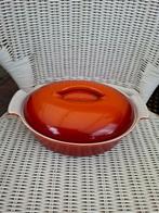 Braadpan, gietijzer, oranje, creme, made in Holland, netjes, Huis en Inrichting, Keuken | Potten en Pannen, Ophalen of Verzenden