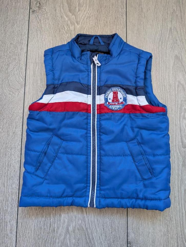 Blauw met rood en witte streep bodywarmer - Frendz maat 86, Kinderen en Baby's, Babykleding | Maat 86, Gebruikt, Jongetje, Jasje