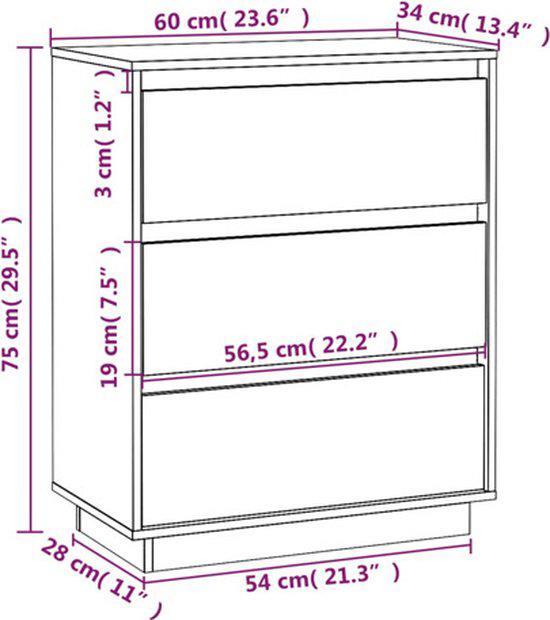 NIEUW 2x Dressoir 60 x 34 x 75 cm massief grenenhout wit, Huis en Inrichting, Kasten | Ladekasten, Nieuw, Minder dan 100 cm, 50 tot 100 cm