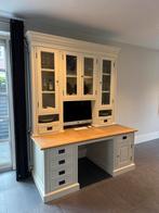 Groot bureau, secretaire, eiken hout, wit, glas, lades, Ophalen, Eikenhout, 80 cm of meer, 170 cm of meer