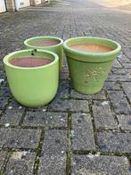 Setje / trui groene buitenpotten, Tuin en Terras, Bloembakken en Plantenbakken, Ophalen, Steen, Minder dan 30 cm, Balkon