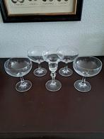Kristallen set 4 coupeglazen en 1 kandelaar, Ophalen of Verzenden, Zo goed als nieuw, Kristal, Glas of Glazen