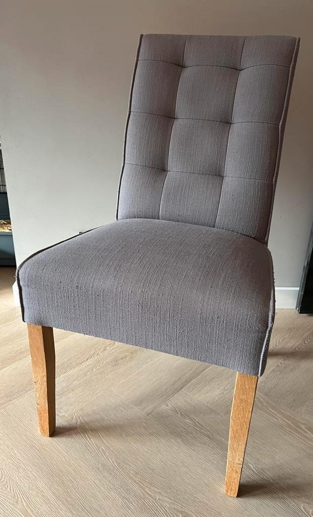 Eetkamerstoelen (6 stuks), Huis en Inrichting, Stoelen, Gebruikt, Vijf, Zes of meer stoelen, Hout, Stof, Grijs, Ophalen