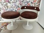 Vintage Tulip space age stoeltje en kruk, Huis en Inrichting, Stoelen, Ophalen, Zo goed als nieuw, Bruin, Eén