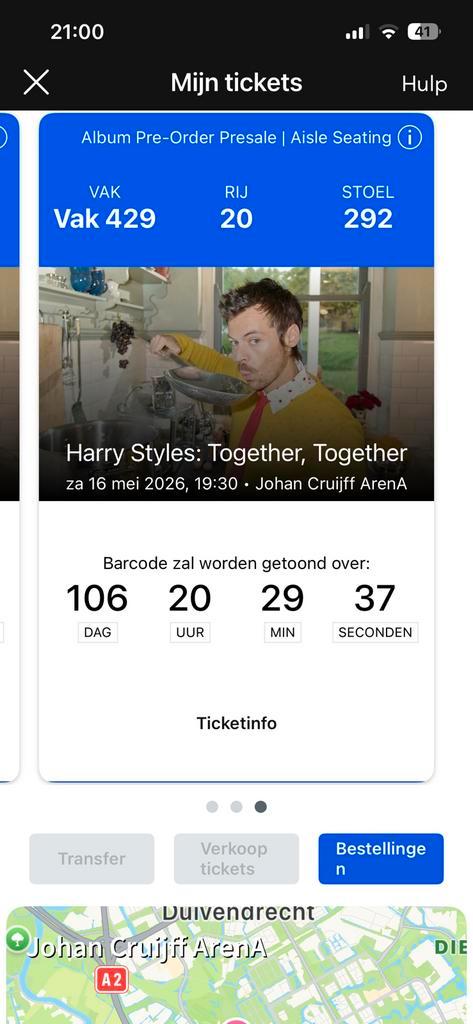 Harry styles -  zaterdag 16 mei - aisle seating, Tickets en Kaartjes, Recreatie | Pretparken en Attractieparken, Eén persoon, Ticket of Toegangskaart
