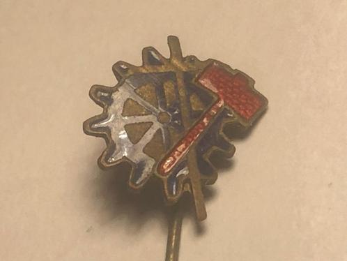 Emaille MIJNBOUW Speld (Rood/Blauw)., Verzamelen, Speldjes, Pins en Buttons, Zo goed als nieuw, Speldje of Pin, Overige onderwerpen