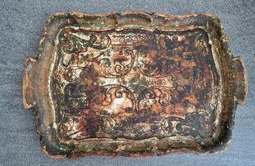 Vintage antiek houten dienblad met mooie patina  beschikbaar voor biedingen