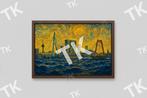 Rotterdamse skyline schilderij in Vincent van Gogh Stijl, Antiek en Kunst, Ophalen of Verzenden
