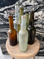 Oude flessen fles wit bruin groen kandelaar kandelaars, Ophalen of Verzenden
