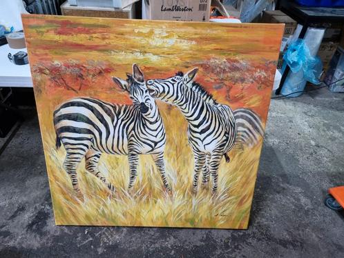 Zebra Schilderij - Savanne Kunst, Antiek en Kunst, Kunst | Overige Kunst, Ophalen of Verzenden