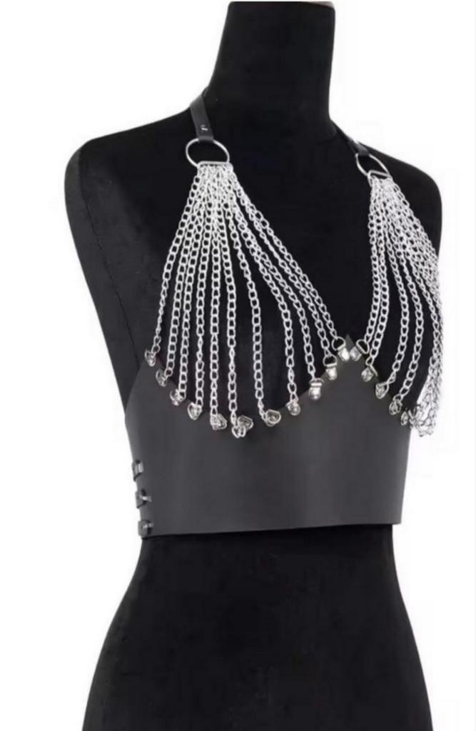 Spannende Mooie Leren Chain Top, Kleding | Dames, Tops, Nieuw, Zwart, Zonder mouw, Verzenden