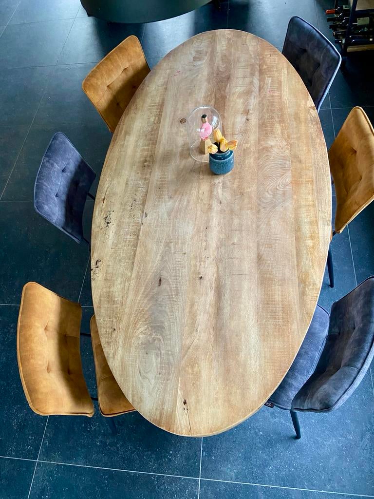 Ovale Eettafel van Mangohout, Ophalen, Gebruikt, 100 tot 150 cm, Vijf personen of meer