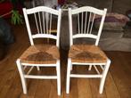 2 witte houten/rieten eetkamerstoelen, Riet of Rotan, Gebruikt, Twee, Wit
