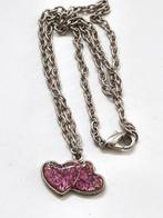 Leuke hanger, dubbel hartje met pink glitters (6917), Ophalen, Overige materialen, Zo goed als nieuw, Roze
