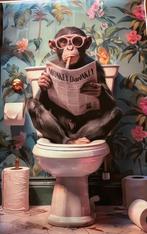 Poster Aap op wc 50x70 cm, Ophalen of Verzenden, Nieuw, Rechthoekig Staand