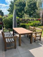Mooi robuust houten tuinset met granieten tafelblad, Tuin en Terras, Tuinsets en Loungesets, Ophalen, Gebruikt, Eettafel, Hardhout