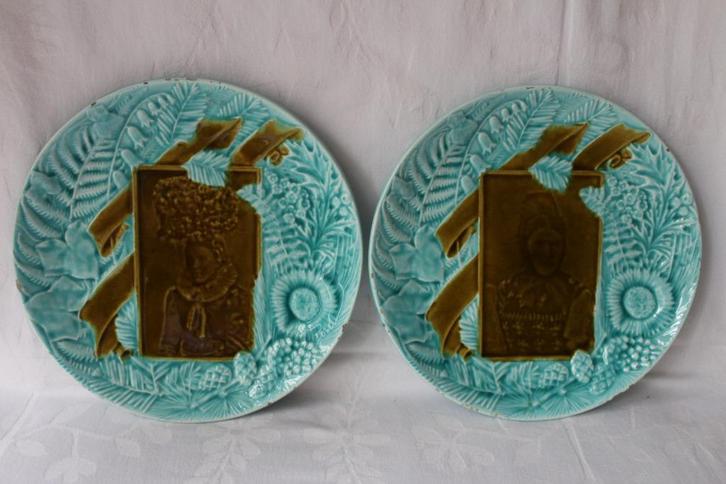 Antiek set majolica borden Villeroy & Boch c 1880, Antiek en Kunst, Antiek | Keramiek en Aardewerk, Ophalen of Verzenden