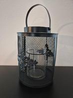 Windlicht zwart metaal met glazen cylinder, Huis en Inrichting, Woonaccessoires | Kandelaars en Kaarsen, Gebruikt, 25 tot 50 cm