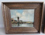 Schilderij molen en haven etc, Antiek en Kunst, Kunst | Schilderijen | Klassiek, Ophalen of Verzenden