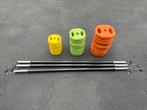 Halterset met stang en schijven - Bodypump, fitness, Sport en Fitness, Fitnessmaterialen, Ophalen, Zo goed als nieuw, Benen, Halterset