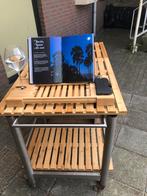 Unieke rijdbare hapjes tafel met sterk rvs onderframe!, Ophalen of Verzenden, Zo goed als nieuw, Rechthoekig, Rvs