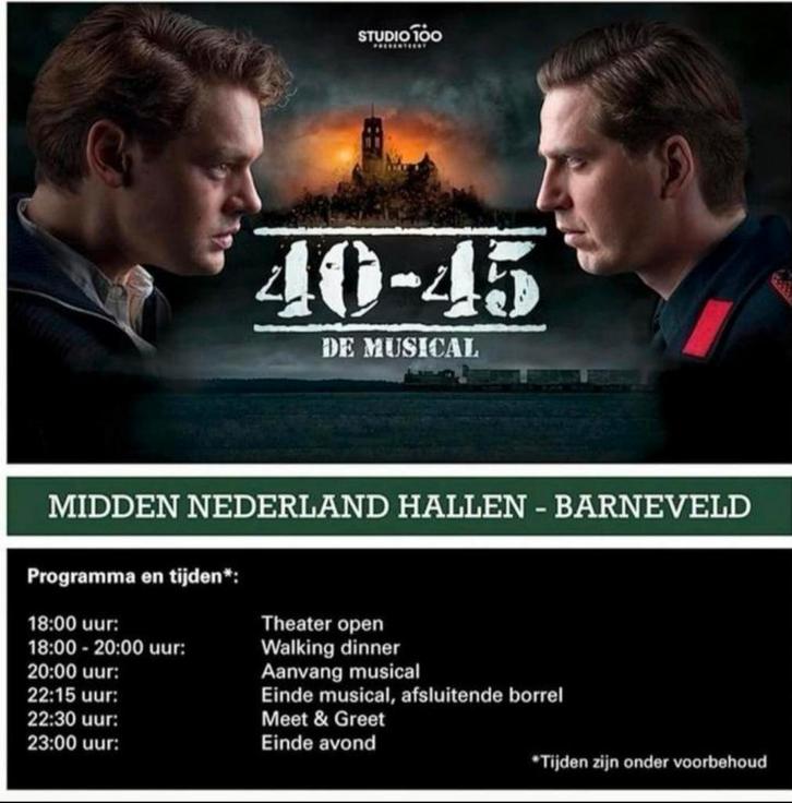 2x Musical 40 45 1e rangs 16 okt met walking dinner, Tickets en Kaartjes, Theater | Musical, Twee personen