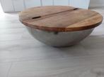 Salontafel met opbergruimte Mangohout en metaal, Huis en Inrichting, Tafels | Salontafels, Ophalen, 50 tot 100 cm, Rond, 50 tot 100 cm