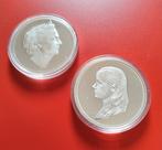 2 Proof Legpenningen Wilhelmina - KNM - 50gr Sterling Zilver, Postzegels en Munten, Munten | Nederland, Setje, Zilver, Koningin Wilhelmina