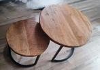 2 Mango Houten Tafels - Zo Goed Als Nieuw, Ophalen, Minder dan 45 cm, Minder dan 55 cm, Rond