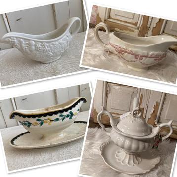 5x Brocante oude juskom - sauciere - justerrine / 2 x Regout beschikbaar voor biedingen