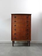 Vintage Deense ladekast in teak, Ophalen, 5 laden of meer, 100 tot 150 cm, 50 tot 100 cm